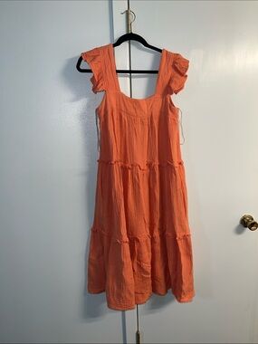 entro Coral Orange Ruffled Sleeve Maxi Dress